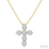 1/3 Ctw Round Cut Diamond Christian Cross 6-Stone Fashion Pendant With Chain in 14K Yellow Gold
