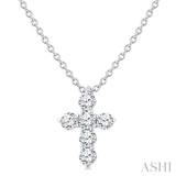 1/4 Ctw Round Cut Diamond Christian Cross 6-Stone Fashion Pendant With Chain in 14K White Gold
