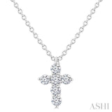 1/6 Ctw Round Cut Diamond Christian Cross 6-Stone Fashion Pendant With Chain in 14K White Gold