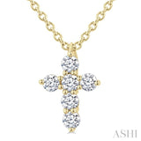 1/6 Ctw Round Cut Diamond Christian Cross 6-Stone Fashion Pendant With Chain in 14K Yellow Gold