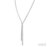 3 Ctw Split Y-Shape Baguette and Round Cut Diamond Lariat Necklace in 14K White Gold