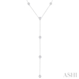 1 Ctw Bezel Set Round Cut Diamond Y-Shape Lariat Station Necklace in 14K White Gold