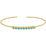 Gold Finish Sterling Silver Cable Cuff Bracelet with Beaded Bezel Set Simulated Turquoise