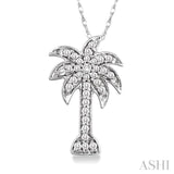 1/4 Ctw Palm Tree Round Cut Diamond Pendant in 14K White Gold with Chain