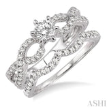 3/4 Ctw Diamond Wedding Set with 5/8 Ctw Round Cut Engagement Ring and 1/5 Ctw Wedding Band in 14K White Gold