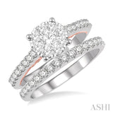 1 1/3 Ctw Lovebright Diamond Wedding Set in 14K With 1 Ctw Round Shape Engagement Ring in White and Rose Gold and 1/3 Ctw Wedding Band in White Gold