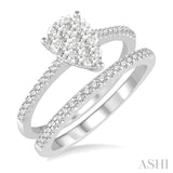 5/8 Ctw Diamond Lovebright Wedding Set With 1/2 Ctw Pear Shape Engagement Ring and 1/6 Ctw Wedding Band in 14K White Gold