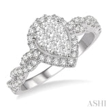 1 ctw Entwined Pear Shape Lovebright Round Cut Diamond Ring in 14K White Gold