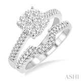 5/8 Ctw Diamond Wedding Set with 1/2 Ctw Lovebright Diamond Engagement Ring and 1/6 Ctw Wedding Band in 14K White Gold
