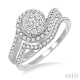 1/2 Ctw Diamond Wedding Set with 1/3 Ctw Lovebright Round Cut Engagement Ring and 1/10 Ctw Wedding Band in 14K White Gold