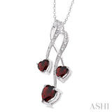 Triple Heart Shape Silver Gemstone & Diamond Pendant