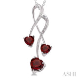 Triple Heart Shape Silver Gemstone & Diamond Pendant