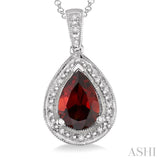 Pear Shape Silver Gemstone & Diamond Pendant