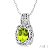 Oval Shape Silver Gemstone & Diamond Pendant