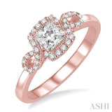 3/8 Ctw Diamond Engagement Ring with 1/5 Ct Princess Cut Center Stone in 14K Rose Gold