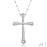 1/4 Ctw Cross Charm Round Cut Diamond Pendant With Link Chain in 14K White Gold