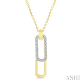 3/8 ctw Two Tone Paper Clip Round Cut Diamond Pendant With Chain in 14K Yellow and White Gold