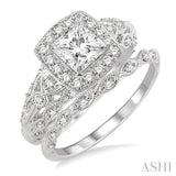 1 1/6 Ctw Diamond Wedding Set with 1 Ctw Round Cut Engagement Ring and 1/10 Ctw Wedding Band in 14K White Gold
