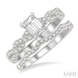 1 1/20 Ctw Round Cut Diamond Wedding Set With 7/8 ct Twisted Shank Emerald Cut Engagement Ring and 1/6 ct Curve Wedding Band in 14K White Gold