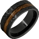 Barrel Aged™ Black Diamond Ceramic™ Ring With Bourbon Wood Inlay And Moon Crater Carving