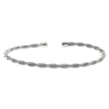 Rhodium Finish Sterling Silver Thin Tightly Twisted Cable Cuff Bracelet