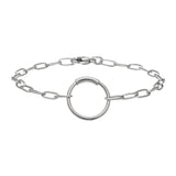 Rhodium Finish Sterling Silver Paper Clip Bracelet with Center Circle Station