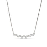 Platinum Finish Sterling Silver Micropave Ups And Downs Necklace With Simulated Diamonds - 16" - 18" Adjustable Chain