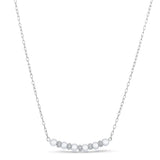Platinum Finish Sterling Silver Micropave Pearl And Simulated Diamond Necklace - Adjustable 18"-20"