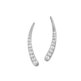 Platinum Finish Sterling Silver Micropave Curved Climber Earrings With Simulated  Diamonds