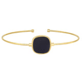 Gold Finish Sterling Silver Rounded Omega Cable Cuff Bracelet with a Cushion Cut Black Murano Glass Stone