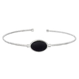 Rhodium Finish Sterling Silver Rounded Omega Cable Cuff Bracelet with an Oval Black Murano Stone