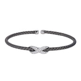 Black Rhodium Finish Sterling Silver Basketweave Cable Cuff  Bracelet With Rhodium Finish Infititry With Simualated Diamonds