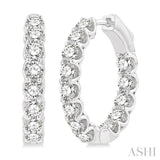 3 ctw Interior and Exterior Embellishment Round Cut Diamond Fashion Hoop Earring in 14K White Gold