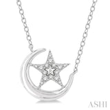 1/10 Ctw Crescent Moon and Star Round Cut Petite Diamond Fashion Pendant With Chain in 10K White Gold