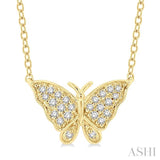 1/10 Ctw Butterfly Petite Round Cut Diamond Fashion Pendant With Chain in 10K Yellow Gold